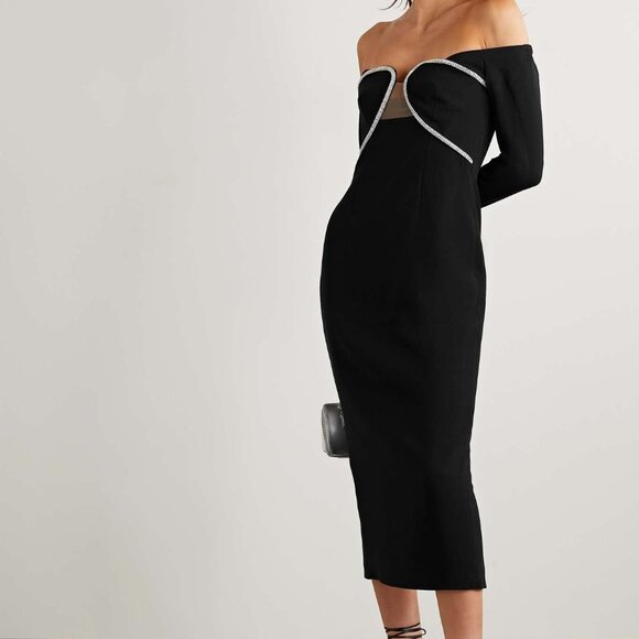 New self-portrait Off Shoulder Heavy Midi Dress long sleeve pencil diamond - Picture 3 of 11
